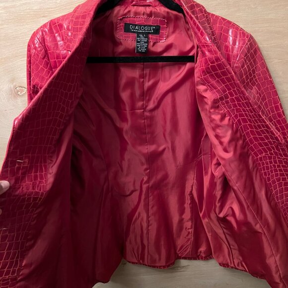 vintage dialogue croc embossed genuine leather blazer red large - Picture 3 of 10